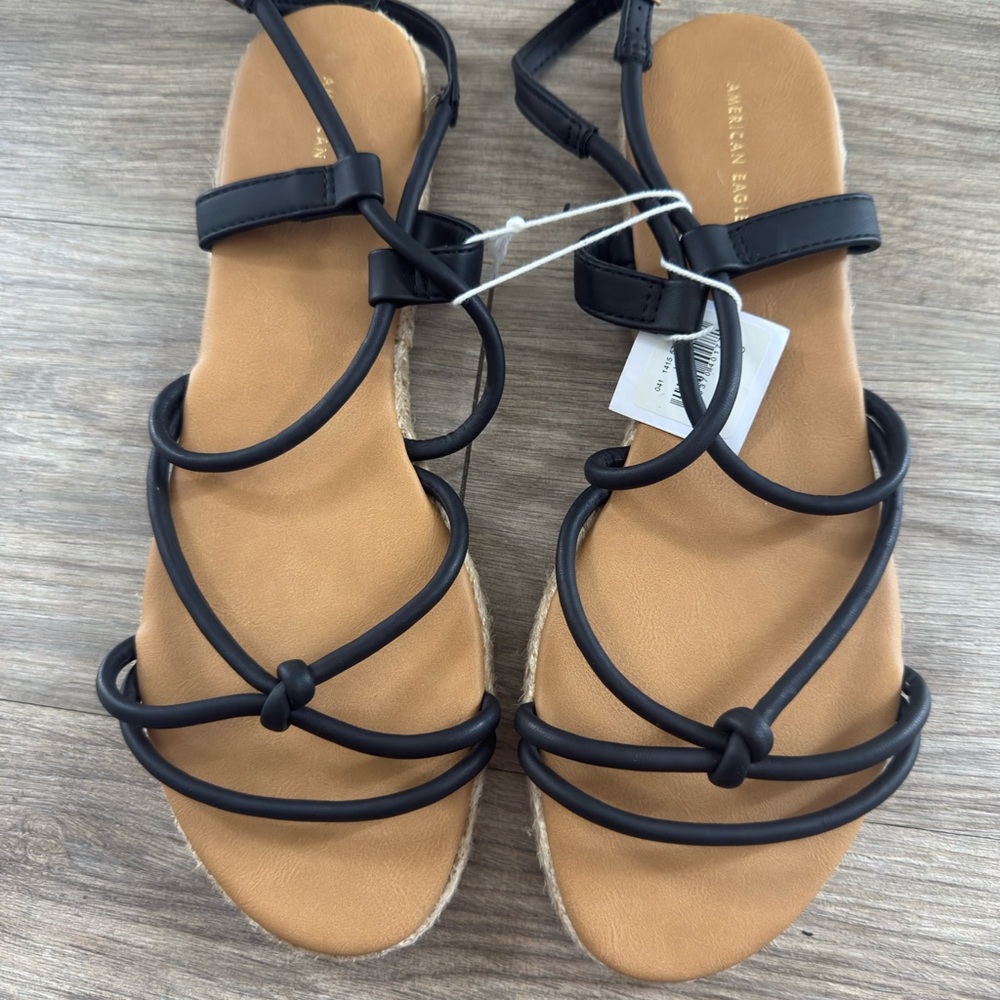 American Eagle Black Strappy Espadrille Sandals